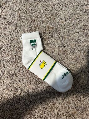 Masters White Athletic Ankle Socks with Green Logo